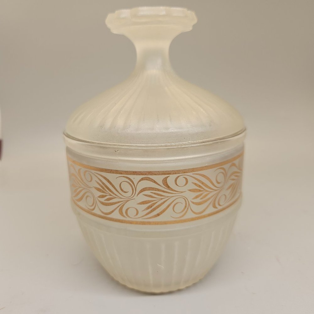 Vtg Frosted Glass with Gold Band Vanity Dish